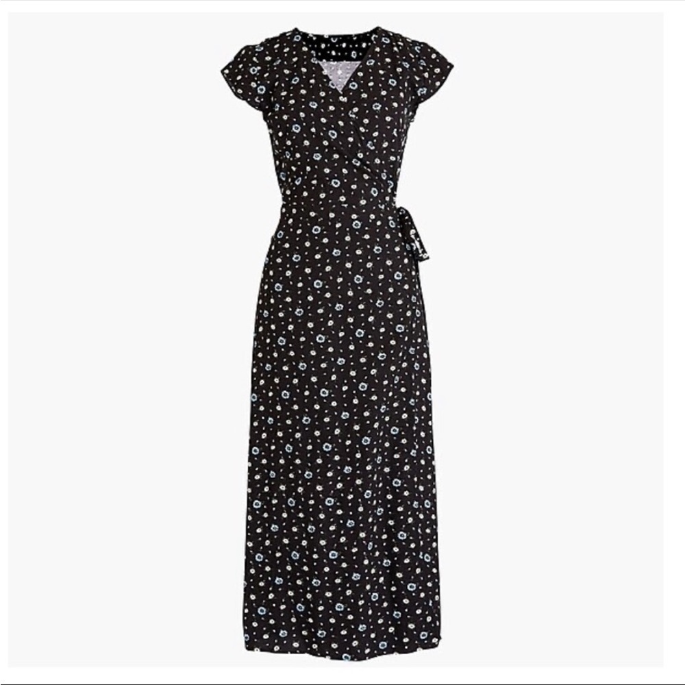 J.Crew Black Floral Midi Wrap Dress Size Xs